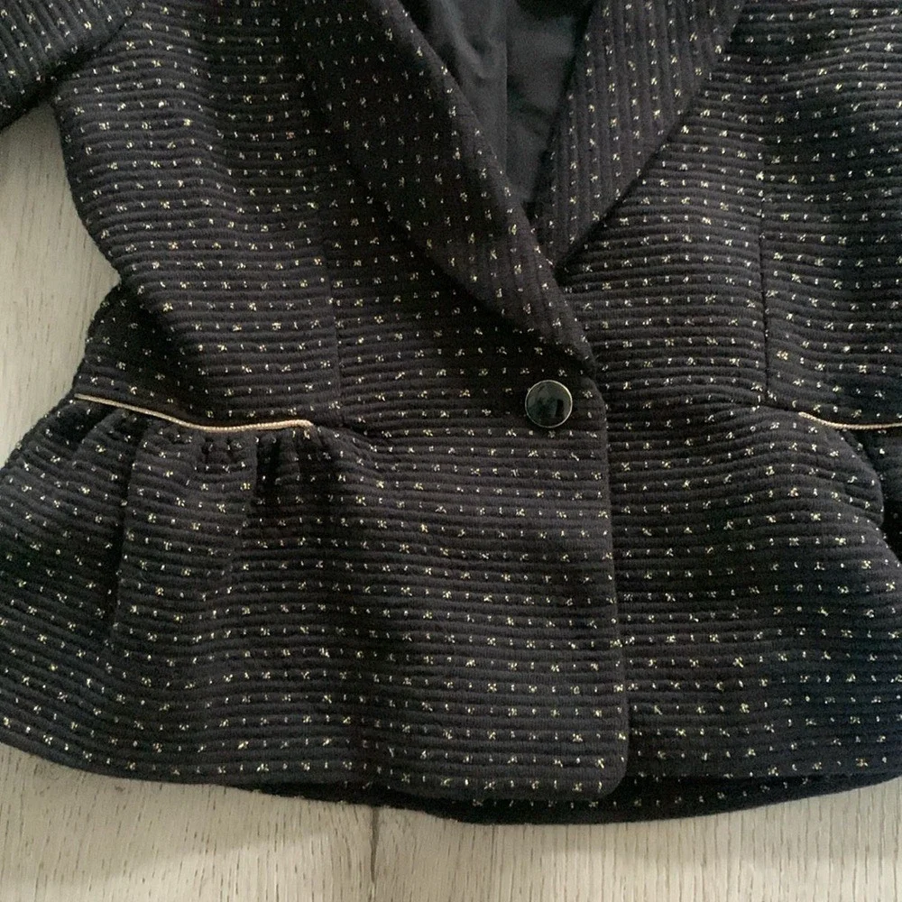 Janie and Jack Girls Black Gold Metallic Peplum Blazer Faux Fur Cuffs Size 5‎